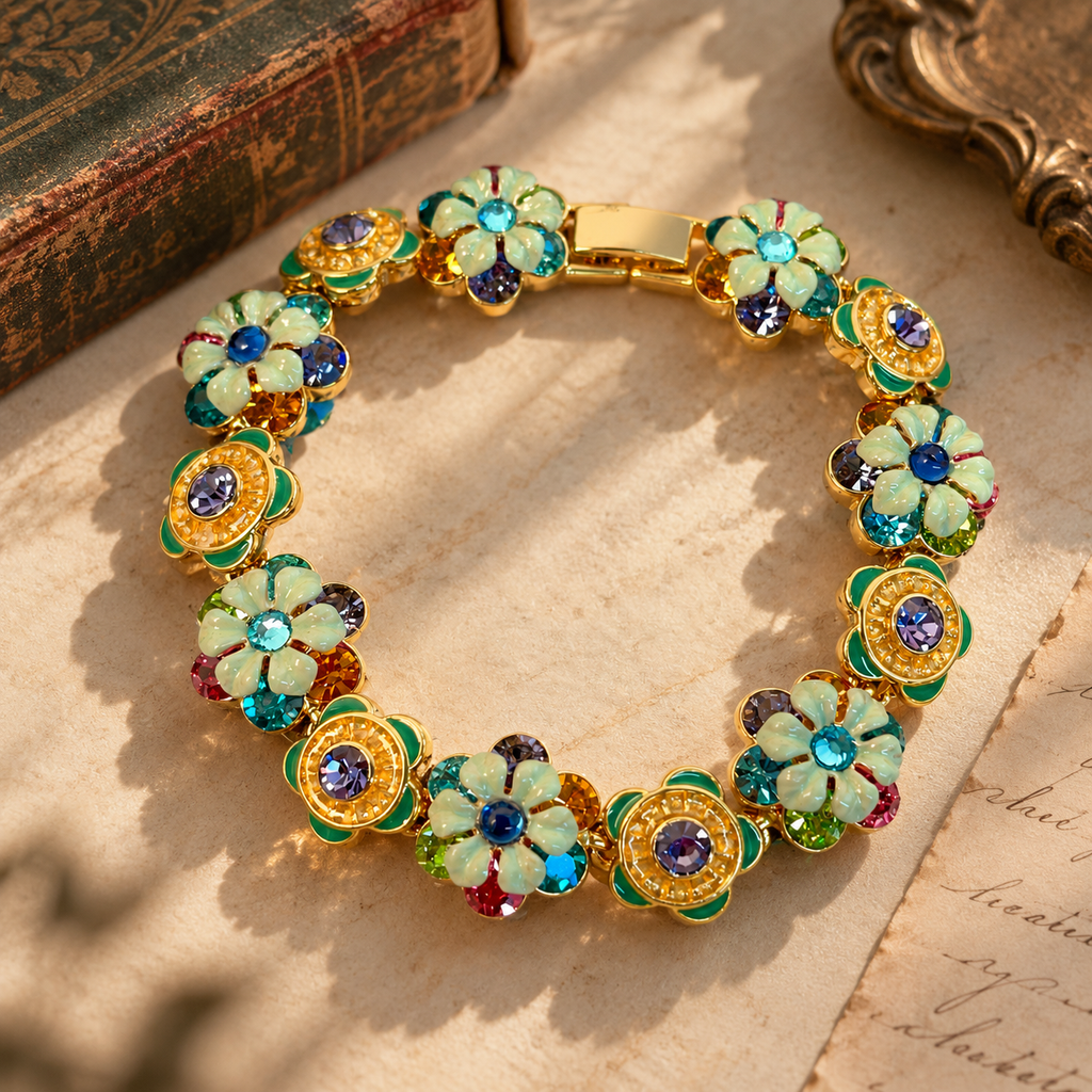 Sicilian Garden Vintage-Inspired Enamel Floral Bracelet