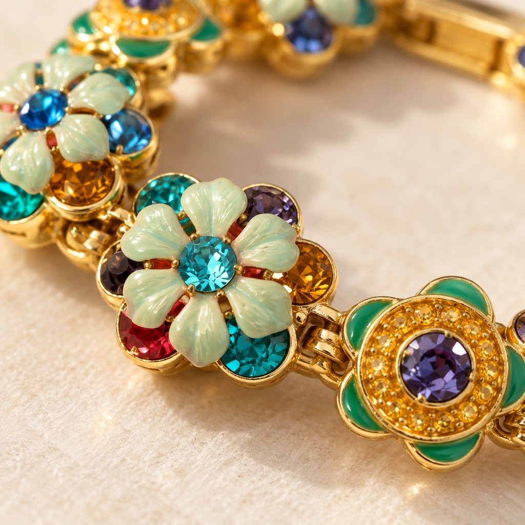 Sicilian Garden Vintage-Inspired Enamel Floral Bracelet