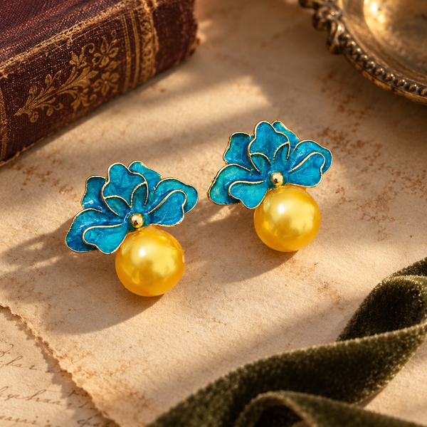 Blue Floral Pearl-Effect Earrings