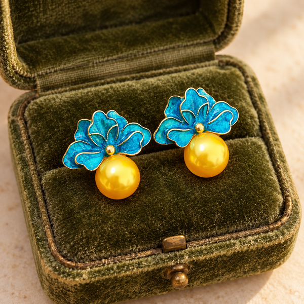 Blue Floral Pearl-Effect Earrings