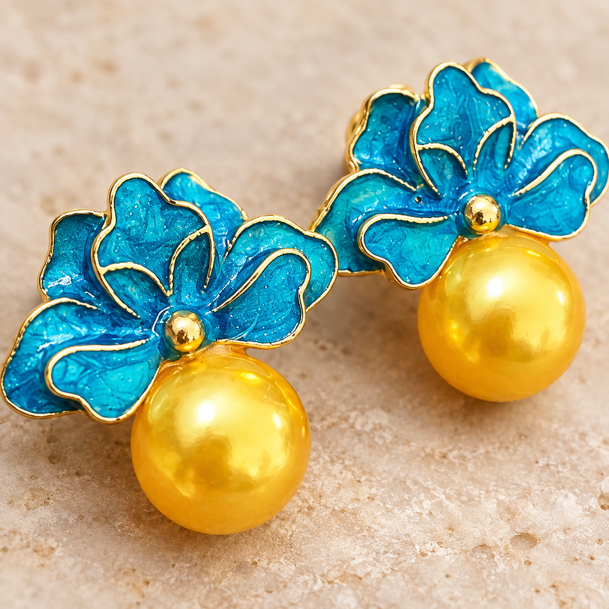 Blue Floral Pearl-Effect Earrings