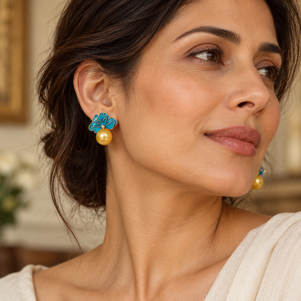 Blue Floral Pearl-Effect Earrings