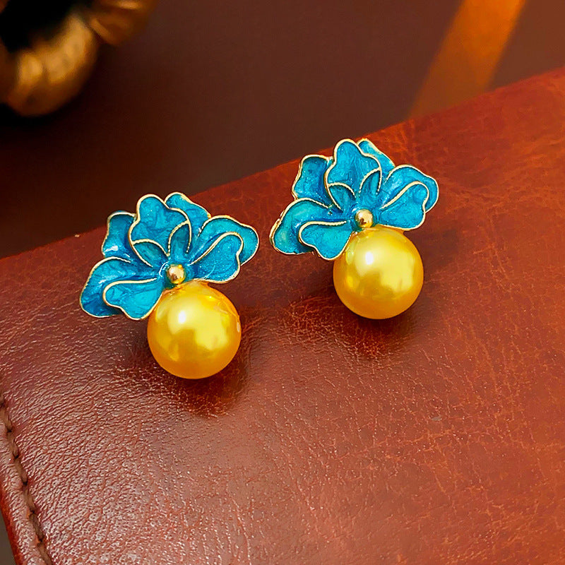 Blue Floral Pearl-Effect Earrings